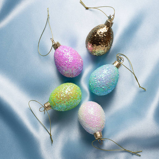 Easter Tree Hanging Ornament Multi-Coloured Glass Egg (Set of 5)