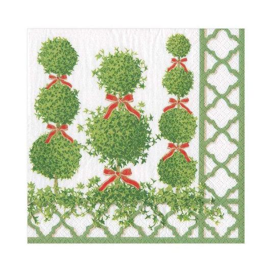 Caspari Topiaries Green Border Napkin