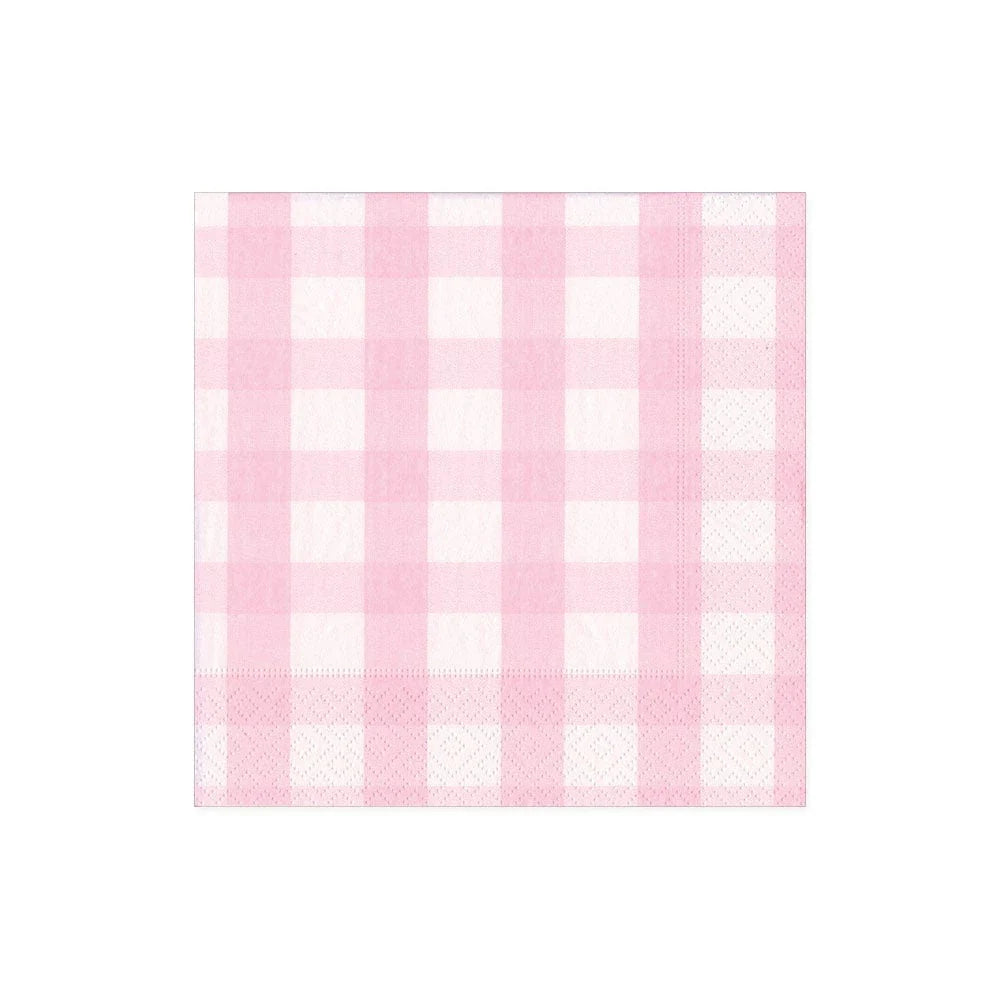 Caspari Lunch Napkin Pink Gingham, triple-ply paper napkins