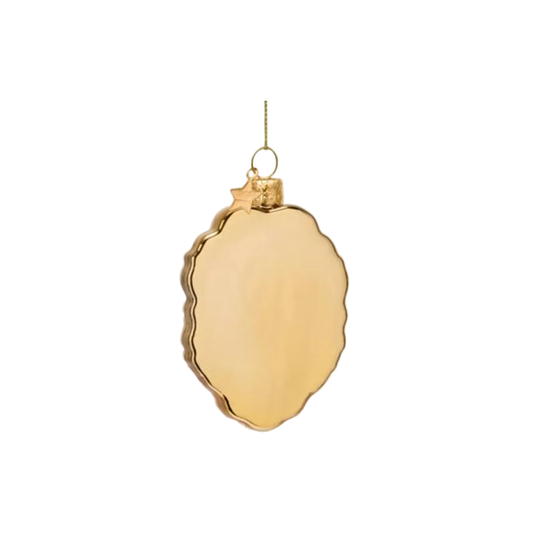 Christmas Tree Hanging Ornament Glass Shiny Gold Press For Poolboy Button - 9cm, view 2