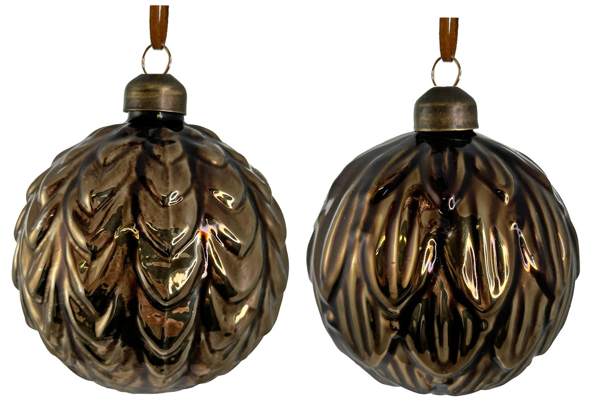 Shishi Leaves Gold Glass Ball, box of 4
