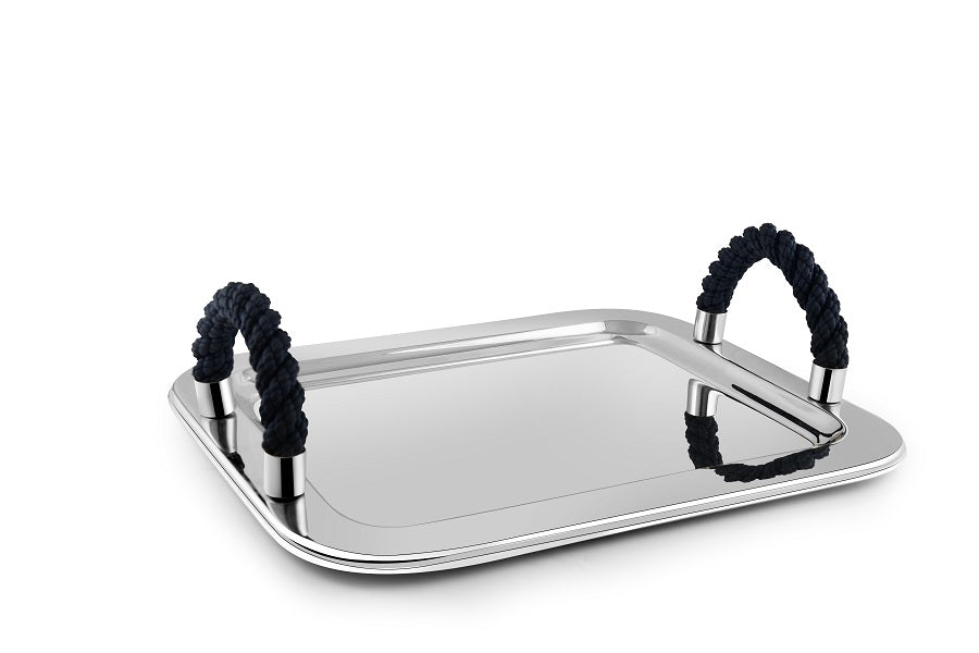 Rimini Rectangular Tray With Blue Rope Handle
