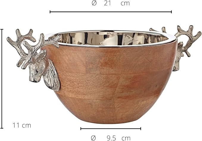 Edzard Snack Bowl Mango Wood and Silver Look