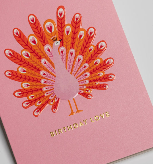 Ruby Taylor Pink Peacock Love Birthday Card