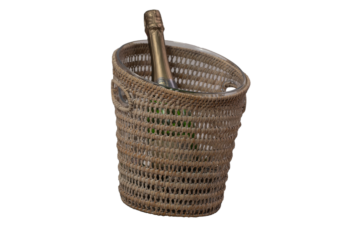 Round Rattan Champagne Bucket – lace-weave rattan champagne bucket