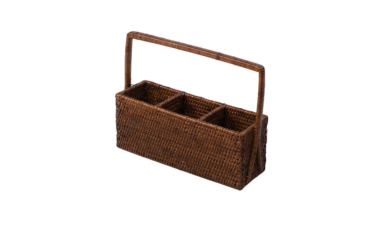 Rattan 3-section Flatware Caddy