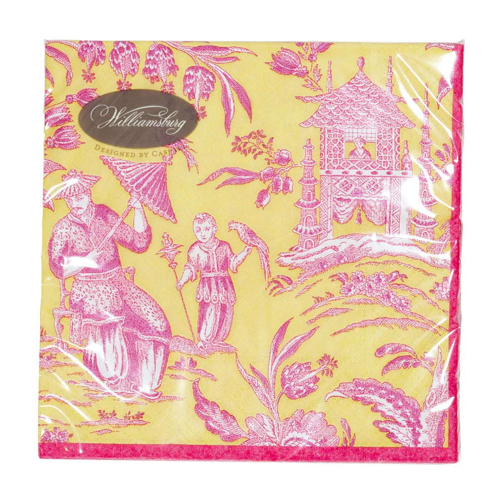 Caspari Silk Road Toile Chartreuse Napkins, view 5