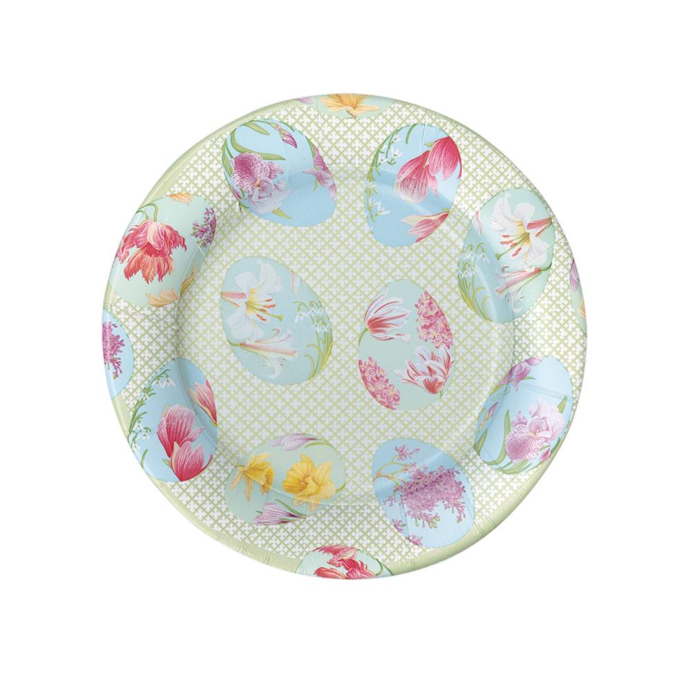 Caspari Floral Decorated Eggs Paper Salad & Dessert Plates, paper plates