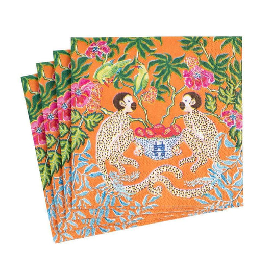 Caspari Monkeys Orange Napkin