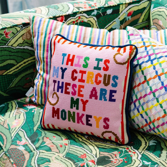 Furbish My Circus Needlepoint Pillow