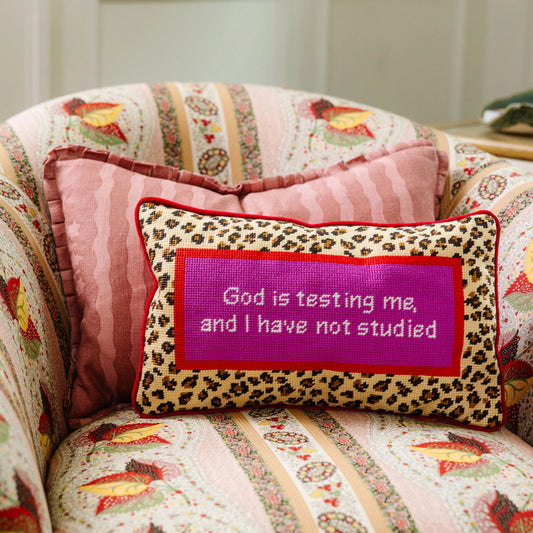 Furbish God Testing Me Needlepoint Pillow