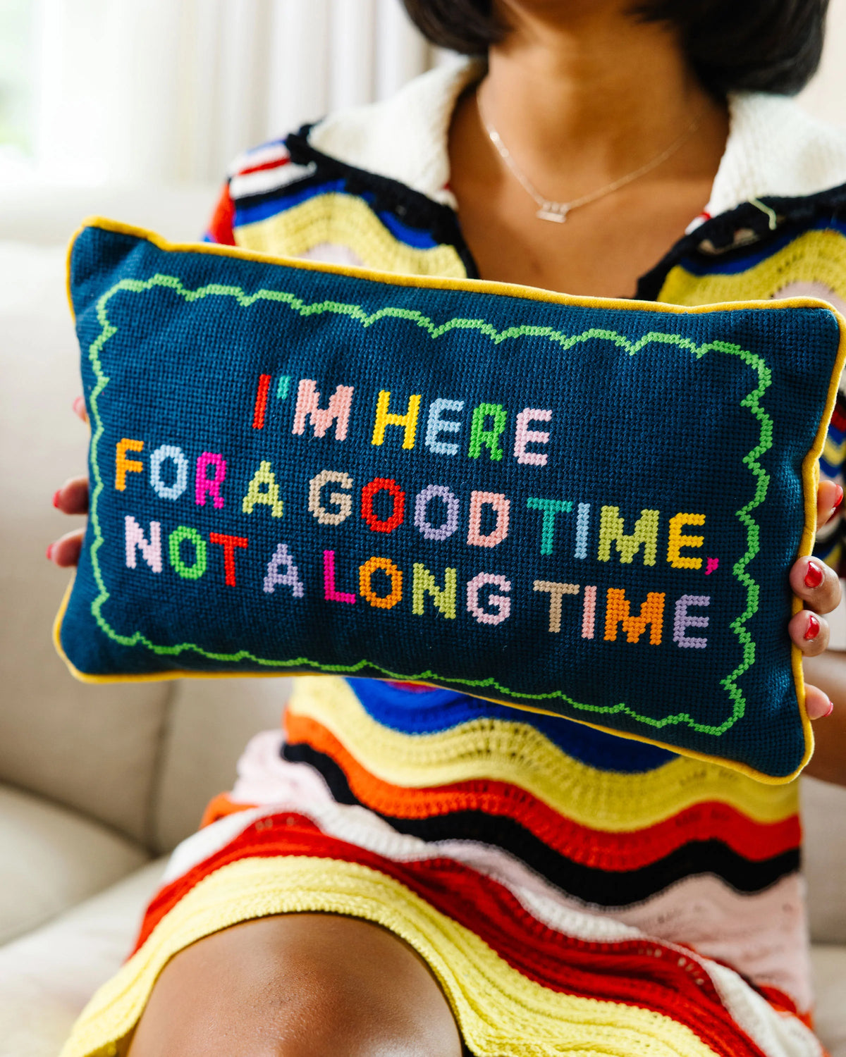 Furbish Good Time Needlepoint Pillow, view 5