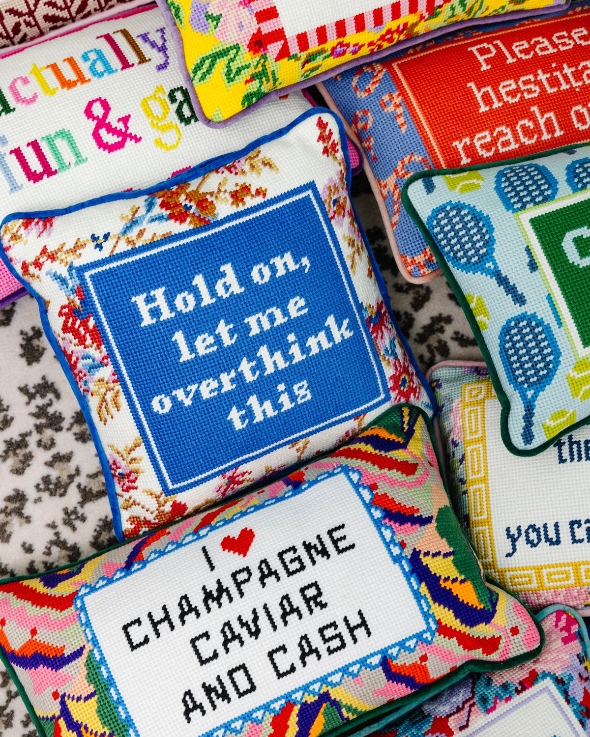 Furbish Overthink Needlepoint Pillow, view 6