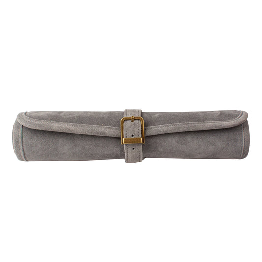 Manopoulos - Handcrafted Grey Suede Roll-Up Chess Set with Metal Chessmen