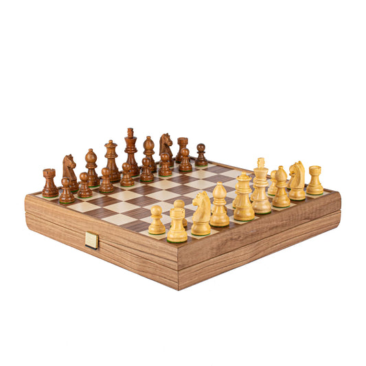 Manopoulos - Walnut Chess Set - 35x35cm with Staunton Chessmen (7.6cm King)