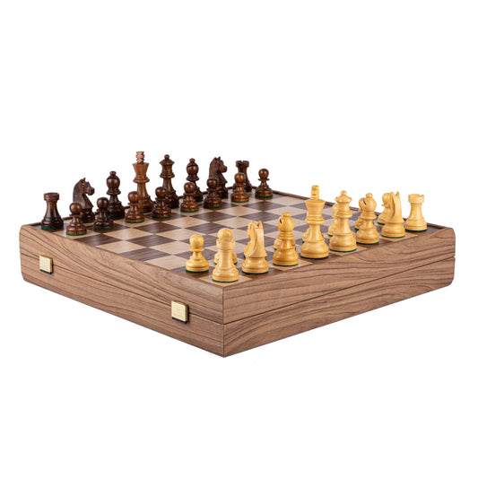 Manopoulos - Walnut Chess Set - 43x43cm with Staunton Chessmen (8.5cm King)