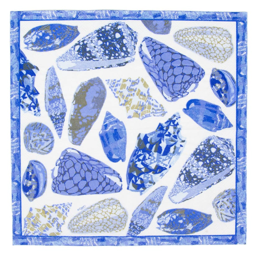 Caspari Coquillage Blue Napkins, paper napkins by Caspari