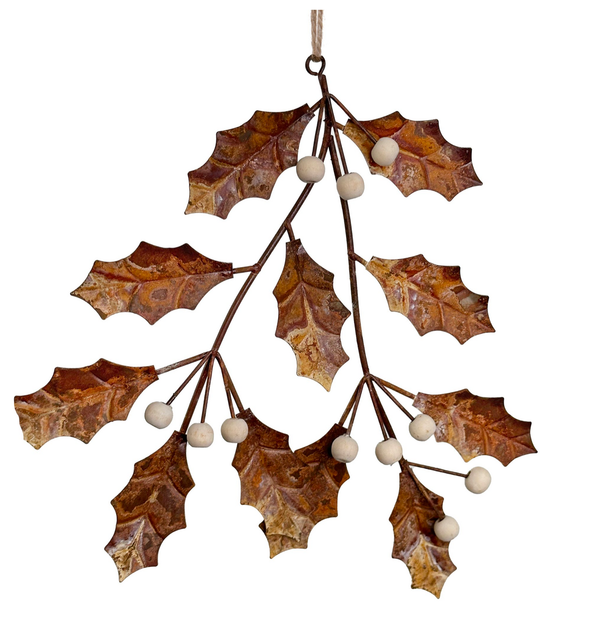 Shishi rusty metal holly decoration, 18 cm