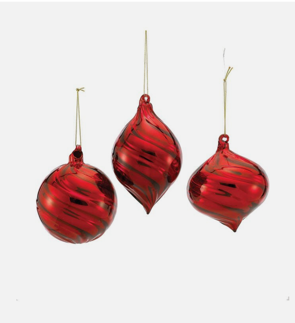 Shishi burgundy glass Christmas ornaments, box of 3