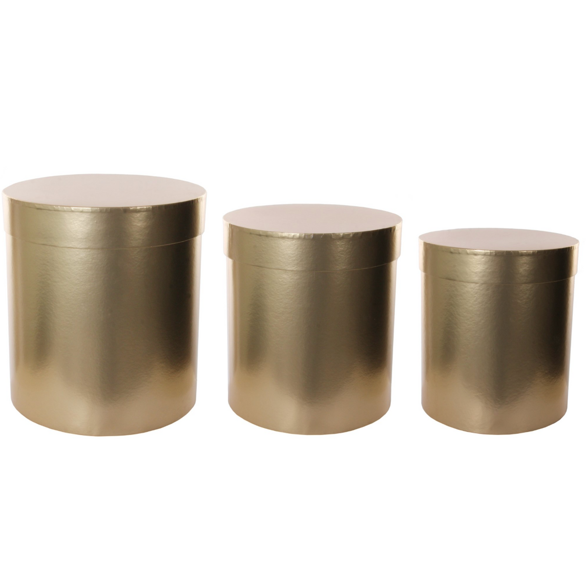 Shishi gold round paper tube boxes, set of 3, 27cm