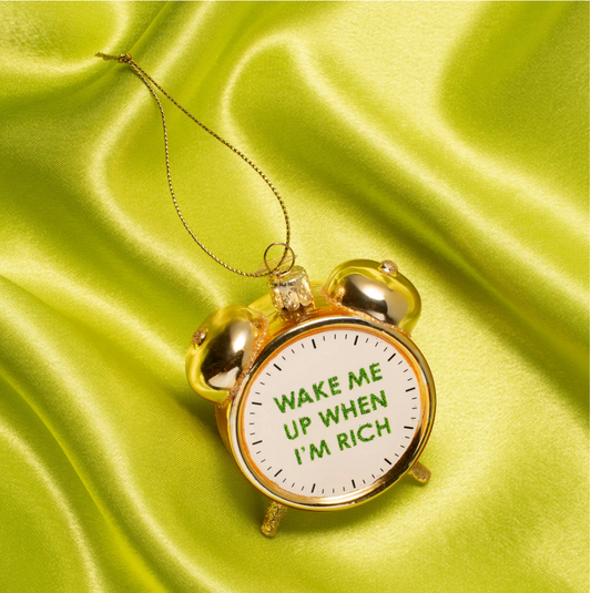 Christmas Tree Hanging Ornament Glass Shiny Gold Rich Clock Alarm - 9cm, view 2