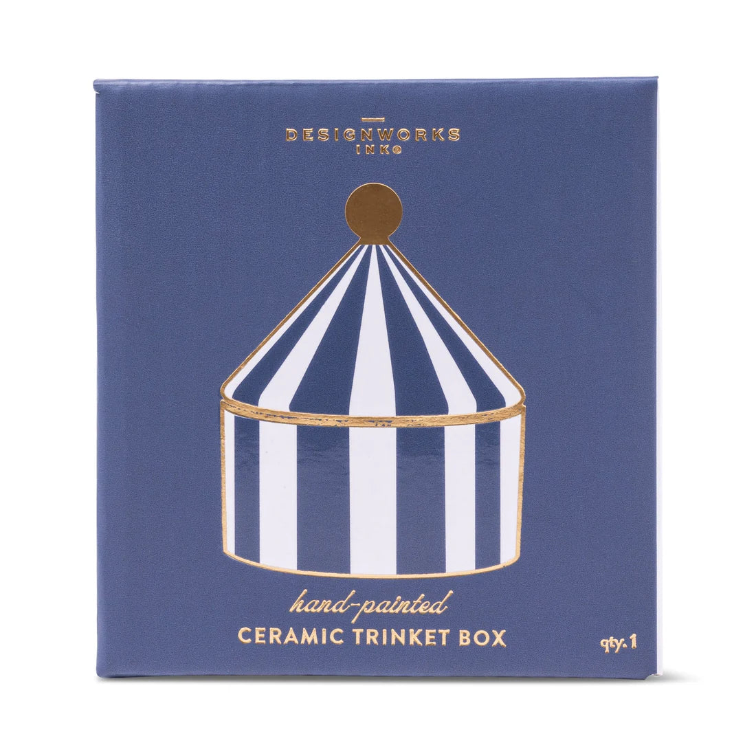 Gentlemen's Hardware ceramic trinket box in navy stripe with golden bobble crown