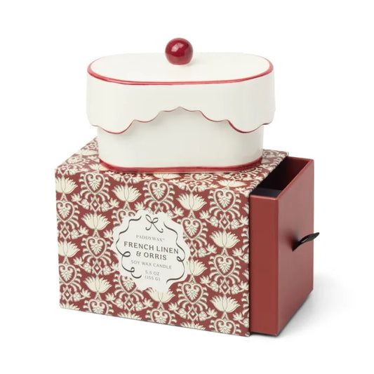 Paddywax Chérie Red Ceramic Dish Candle (French Linen & Orris)