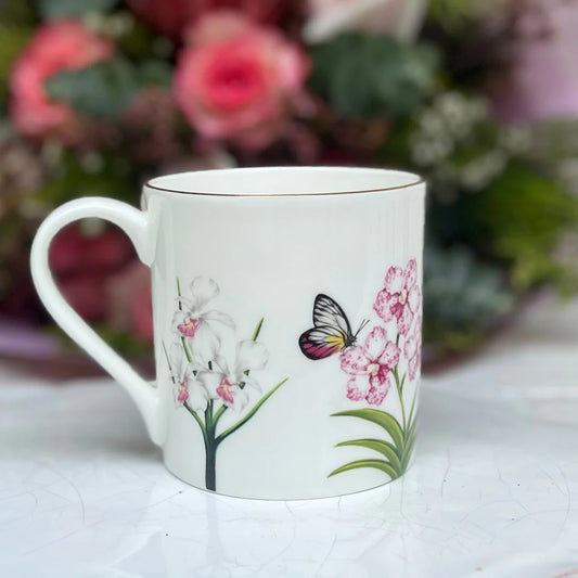 ShiokFarm Orchid Mug in fine bone china with Singapore orchid design – view 2