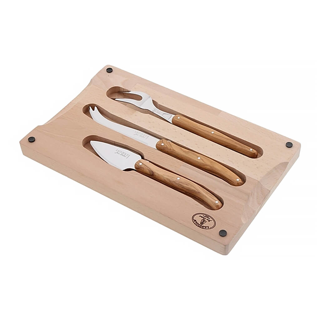 Jean Dubost Beech Wood Board Cheese Parmesan Knives (Set of 3)