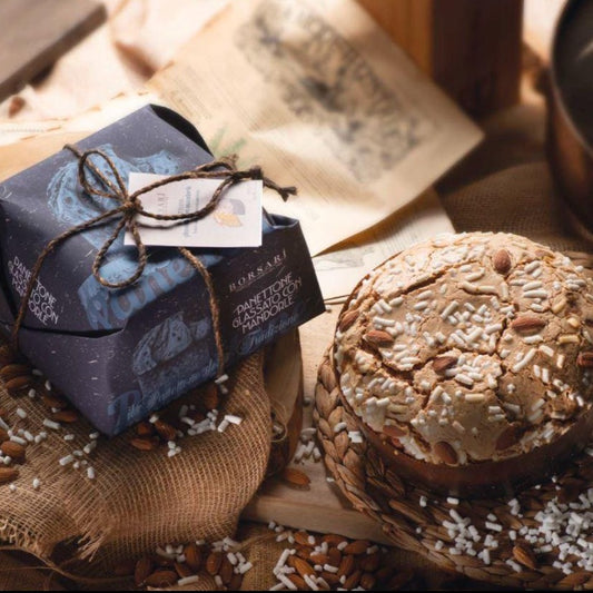 Borsari Rustico Panettone with Icing and Almonds 1kg, gift wrapped
