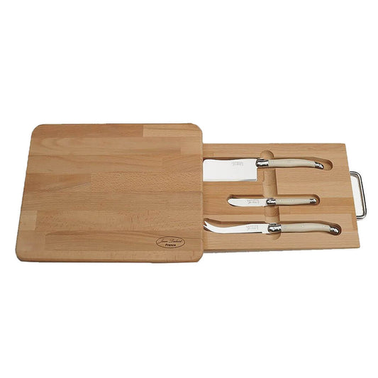 Laguiole Jean Dubost Cheese Board with Drawer & Knives (Set of 3)