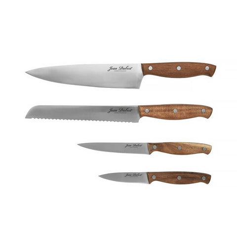 Jean Dubost Acacia Kitchen Knives & Sharpener (Set of 4)