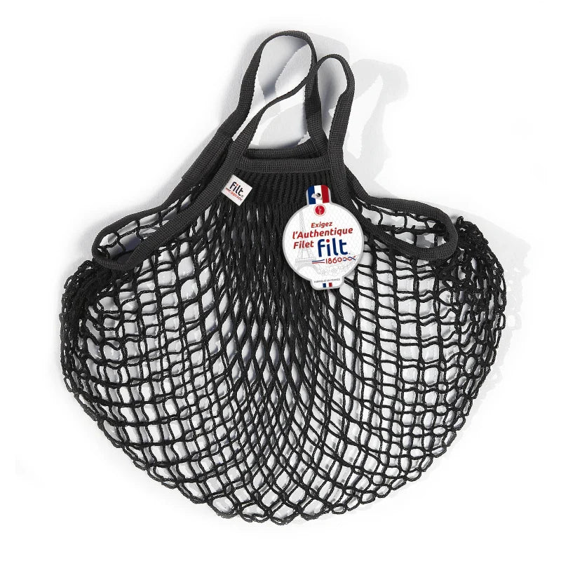 Filt 210 medium net shopper tote bag in black knitted cotton