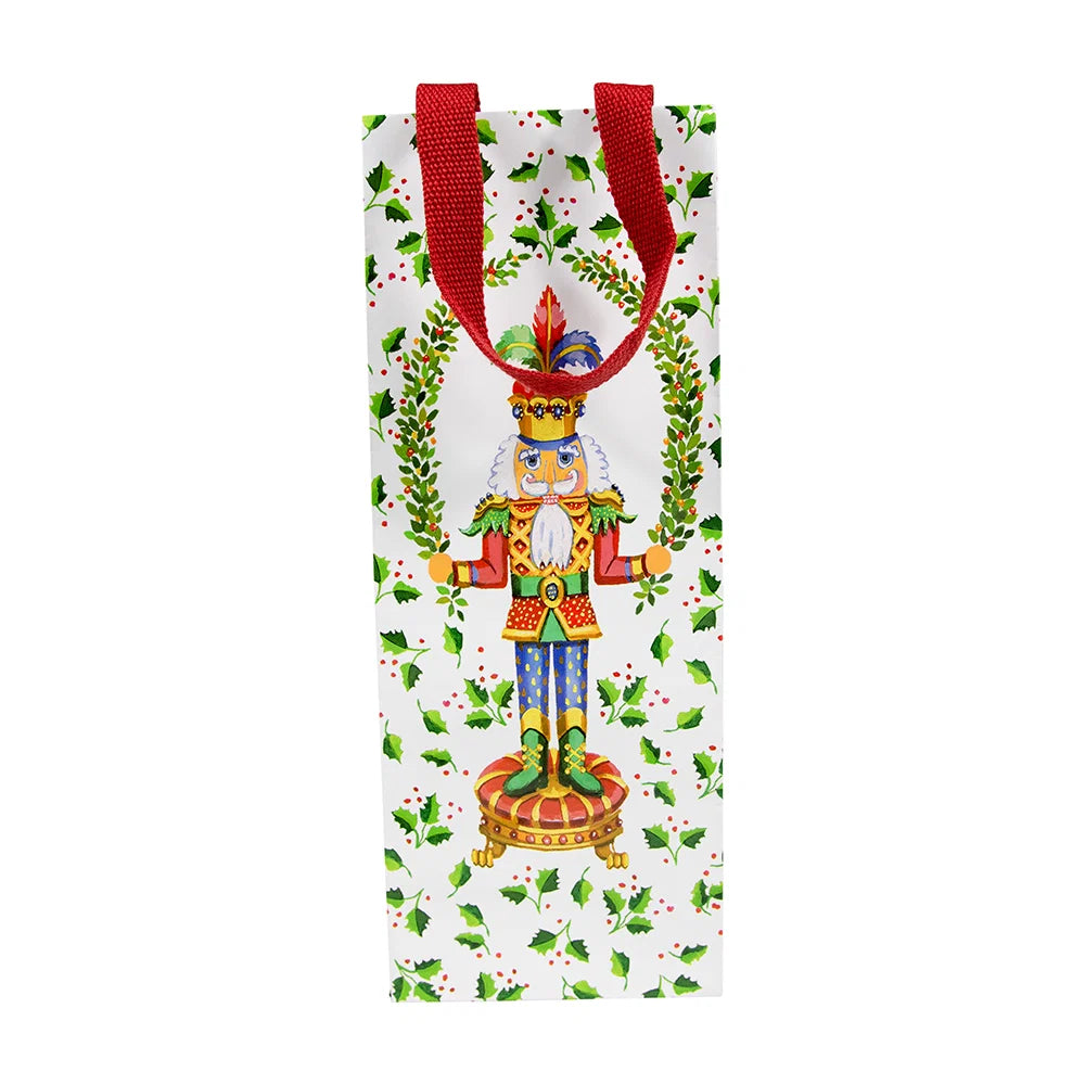 Caspari Nutcracker Christmas White Bottle Bag