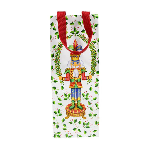 Caspari Nutcracker Christmas White Bottle Bag