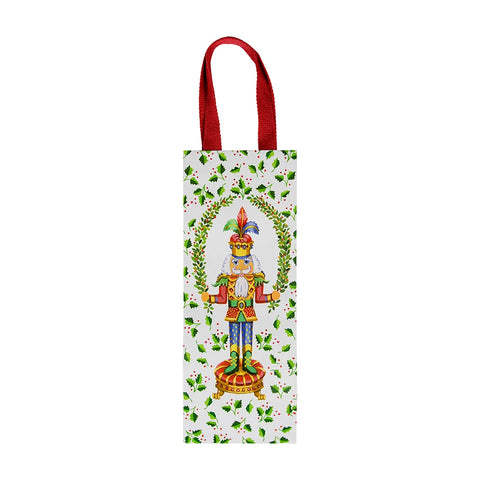 Caspari Nutcracker Christmas White Bottle Bag