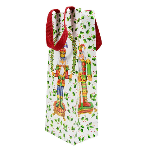 Caspari Nutcracker Christmas White Bottle Bag