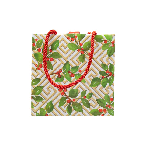 Caspari Holly And Fretwork Gift Bag