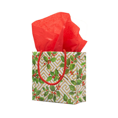 Caspari Holly And Fretwork Gift Bag