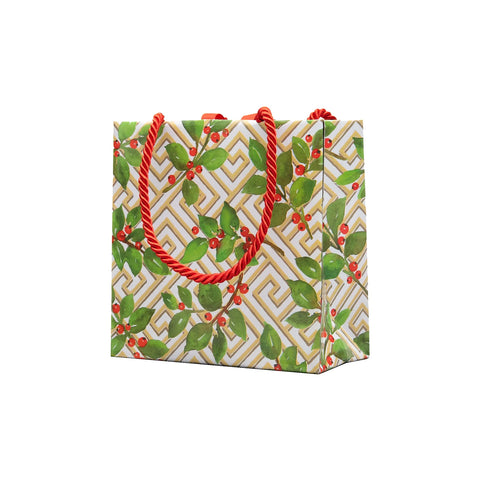 Caspari Holly And Fretwork Gift Bag