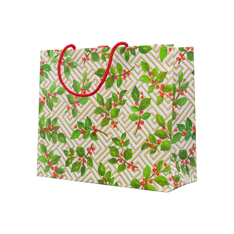 Caspari Holly And Fretwork Gift Bag