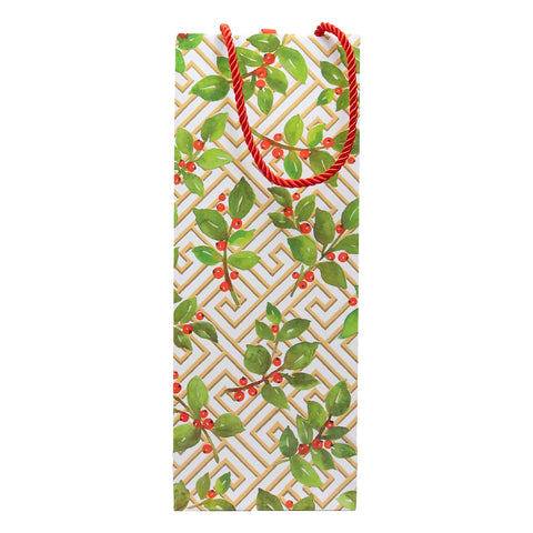 Caspari Holly And Fretwork Bottle Bag