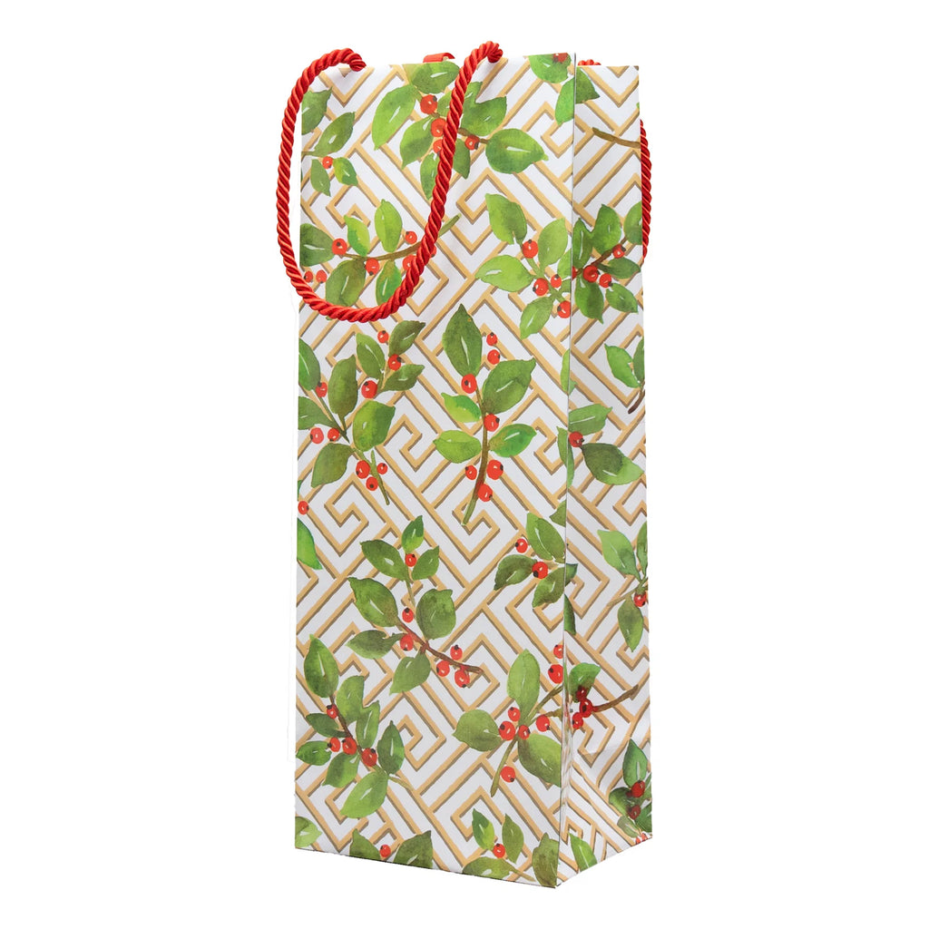 Caspari Holly And Fretwork Bottle Bag