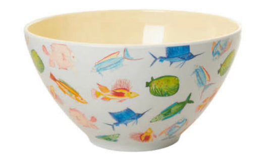 Rice Melamine Large Bowl in Fish Print