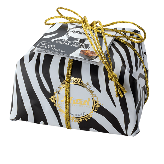Muzzi Animalier Tiramisu Panettone 500g in animal-print wrapping