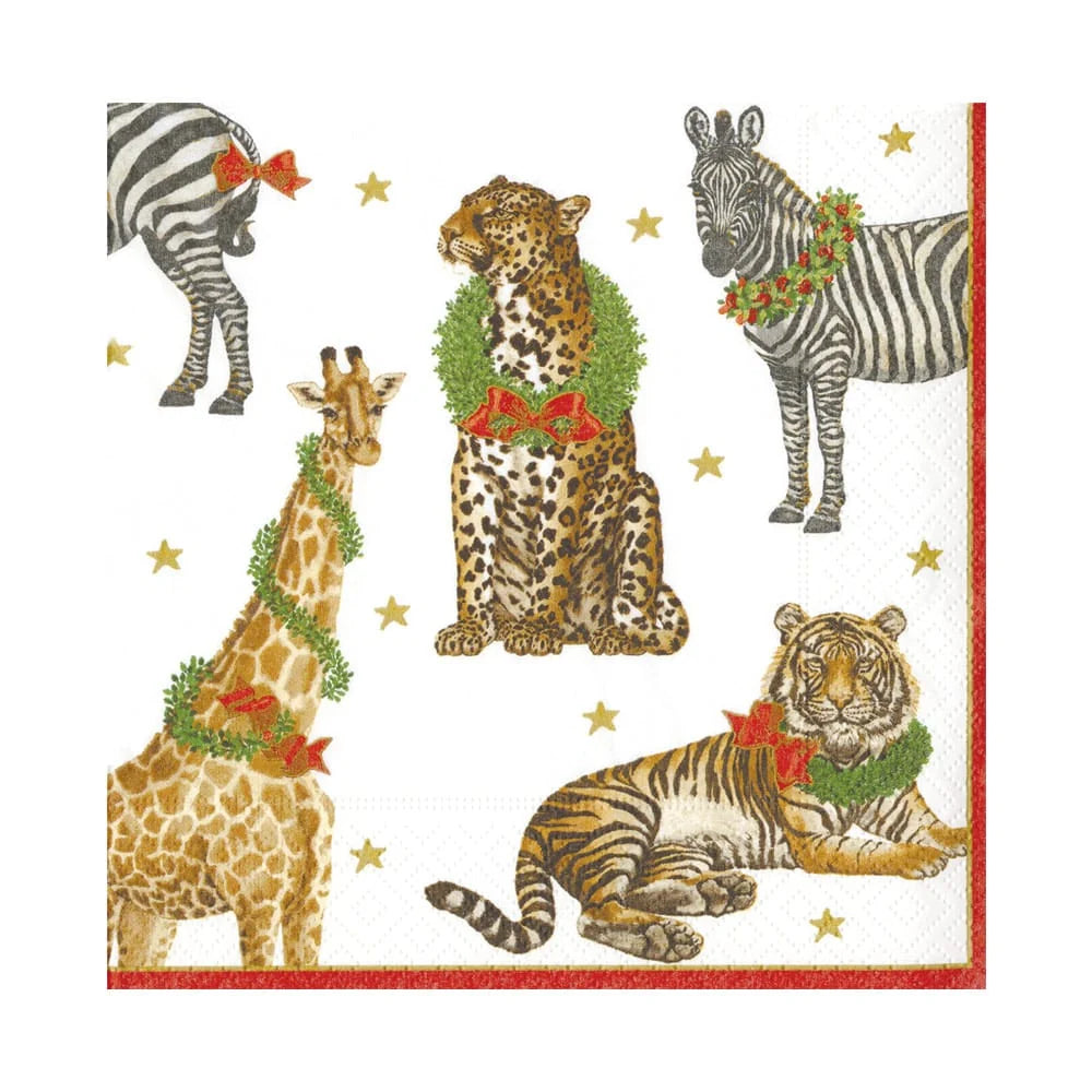 Caspari Wild Christmas Ivory Napkin