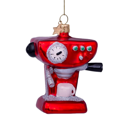 Vondels Burgundy Coffee Machine Glass Ornament – 9 cm