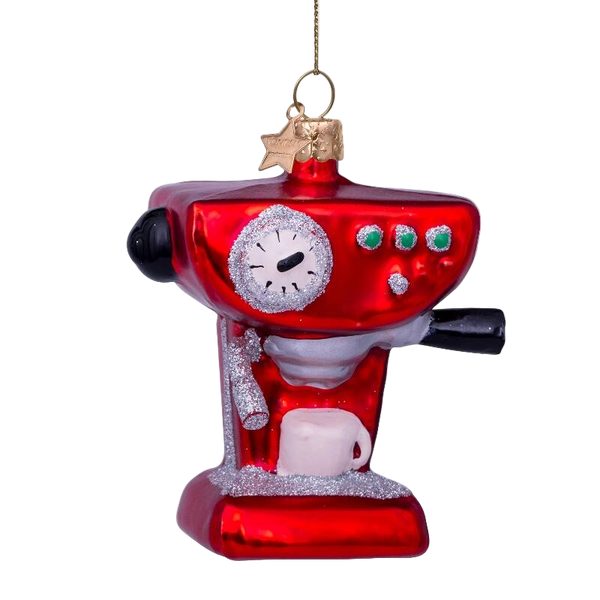 Vondels Burgundy Coffee Machine Glass Ornament – 9 cm