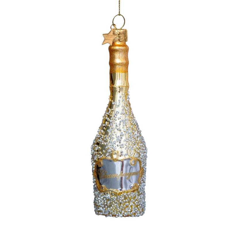 Vondels Gold Champagne Bottle Glass Ornament – 16 cm
