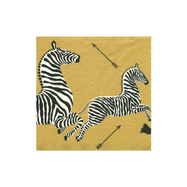 Cocktail Napkin Gold Zebras